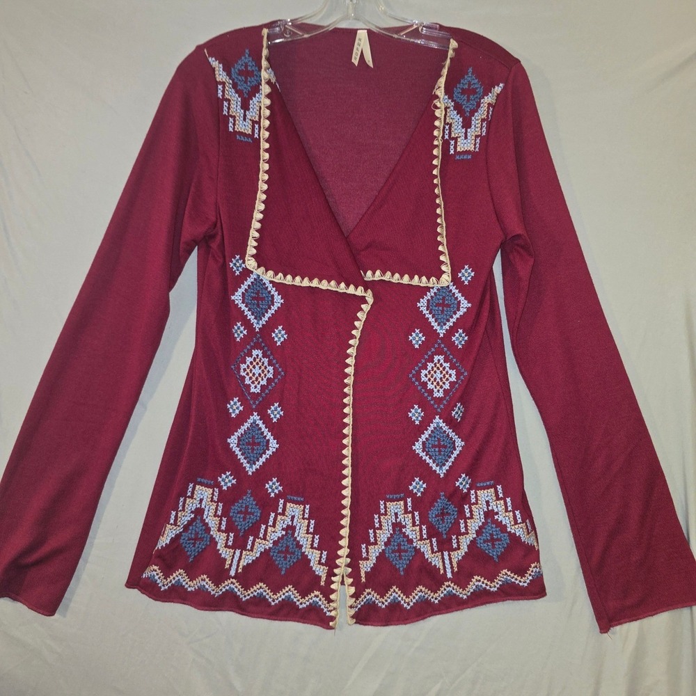 Roper Cardigan M Womens Burgundy Embroidered Southwestern Rodeo 338-513-7094WI
